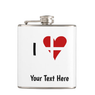 I  Love (Heart Danish Flag) Personalized Text Hip Flask