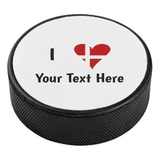 I Love (Heart Danish Flag) Personalized Text Hockey Puck