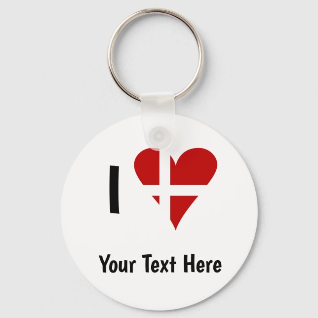 I  Love (Heart Danish Flag) Personalized Text Keychain (Front)