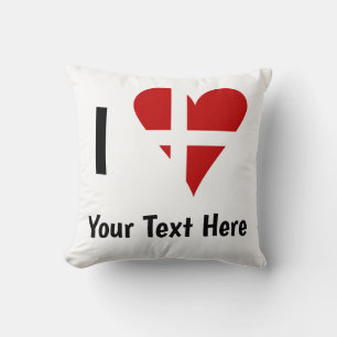 I Love (Heart Danish Flag) Personalized Text Throw Pillow