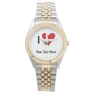 I Love (Heart Danish Flag) Personalized Text Watch