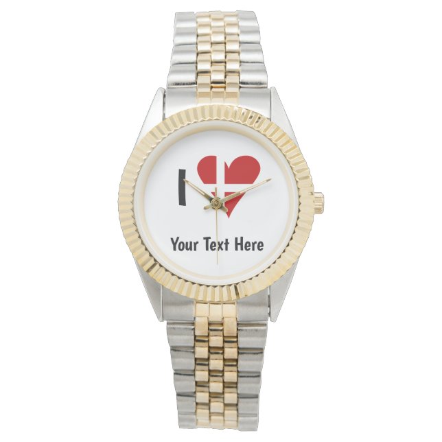 I  Love (Heart Danish Flag) Personalized Text Watch (Front)