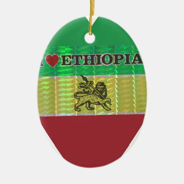 I Love Heart Ethiopia: Flag Art Motif Ceramic Ornament (Front)
