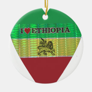 I Love Heart Ethiopia: Flag Art Motif Ceramic Ornament