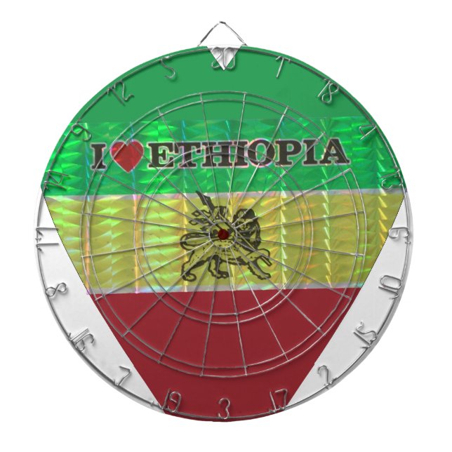 I Love Heart Ethiopia: Flag Art Motif Dartboard (Front)