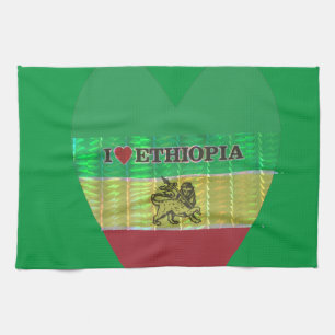 I Love Heart Ethiopia: Flag Art Motif Kitchen Towel