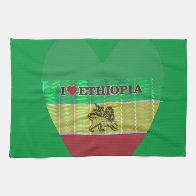 I Love Heart Ethiopia: Flag Art Motif Kitchen Towel (Horizontal)