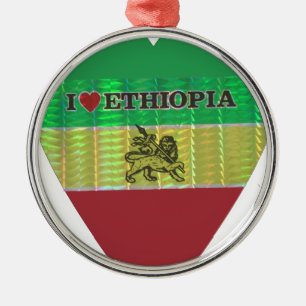 I Love Heart Ethiopia: Flag Art Motif Metal Ornament