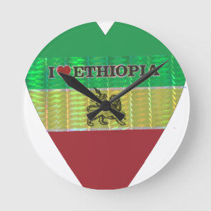 I Love Heart Ethiopia: Flag Art Motif Round Clock