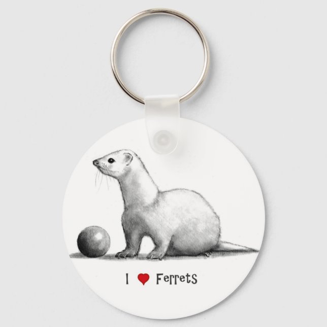 I Love (Heart) Ferrets: Pencil Drawing Keychain (Front)