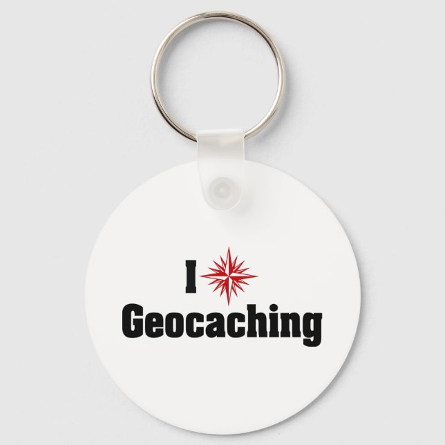 I Love Heart Geocaching - Treasure Hunter Keychain (Front)
