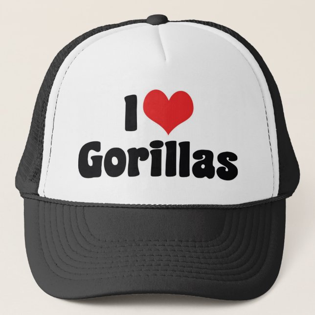 I Love Heart Gorillas - Gorilla Lover Trucker Hat (Front)