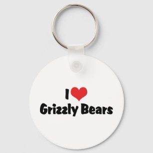I Love Heart Grizzly Bears Keychain