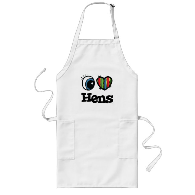I Love (Heart) Hens Long Apron (Front)