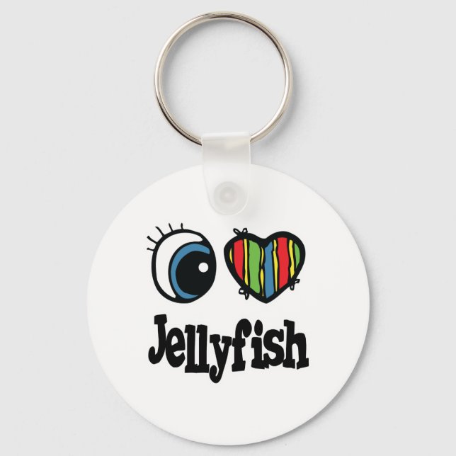 I Love (Heart) Jellyfish Keychain (Front)