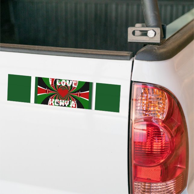 I Love Heart Kenya: Dynamic Flag Art Bumper Sticker (On Truck)
