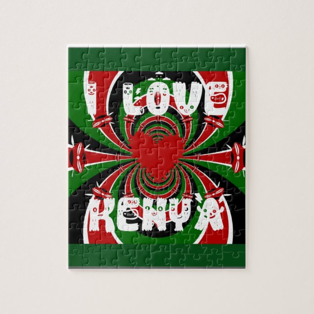 I Love Heart Kenya: Dynamic Flag Art Jigsaw Puzzle (Vertical)