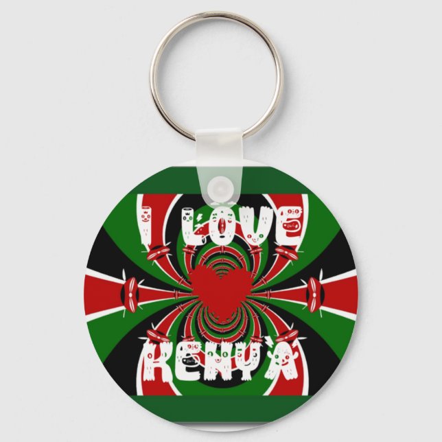 I Love Heart Kenya: Dynamic Flag Art Keychain (Front)
