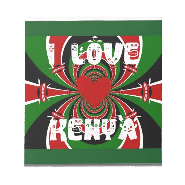 I Love Heart Kenya: Dynamic Flag Art Notepad (Front)