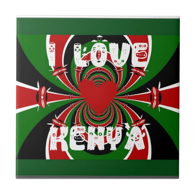 I Love Heart Kenya: Dynamic Flag Art Tile (Front)