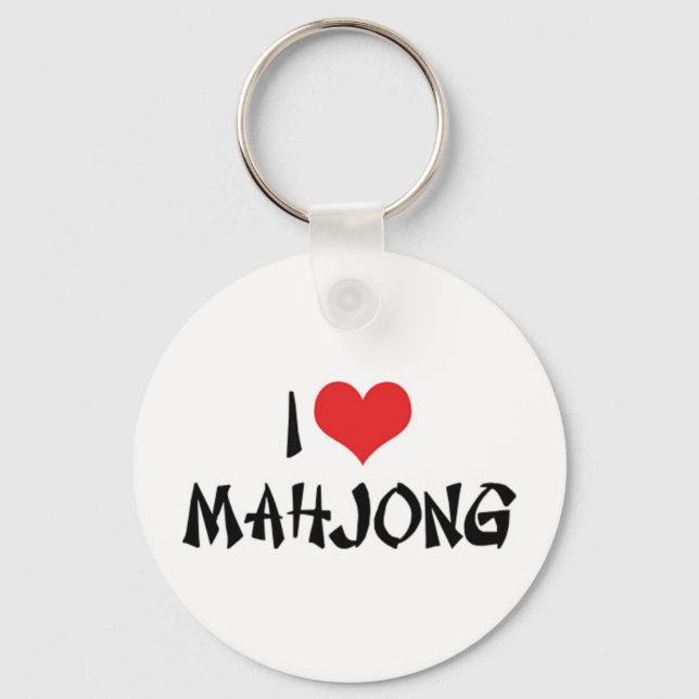 I Love Heart Mahjong - Mah Jong Lover Keychain (Front)