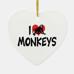I Love Heart Monkeys Ceramic Ornament