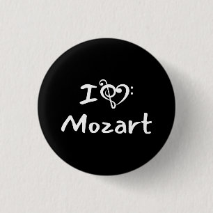 I love heart Mozart Classical Music Black Text 1 Inch Round Button