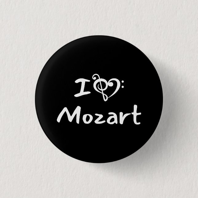 I love heart Mozart Classical Music Black Text 1 Inch Round Button (Front)