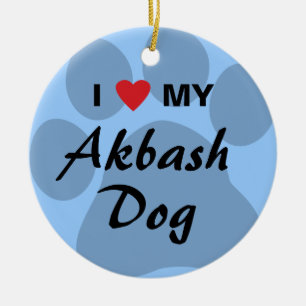 I Love (Heart) My Akbash Dog Ceramic Ornament
