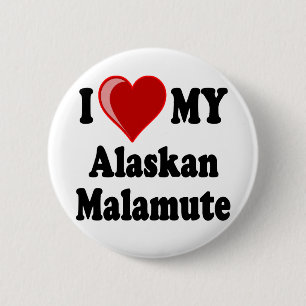I Love (Heart) My Alaskan Malamute Dog 2 Inch Round Button