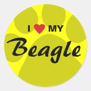 I Love (Heart) My Beagle Pawprint Classic Round Sticker