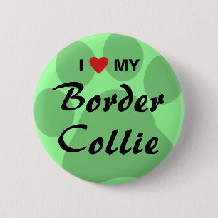 I Love (Heart) My Border Collie Pawprint 2 Inch Round Button