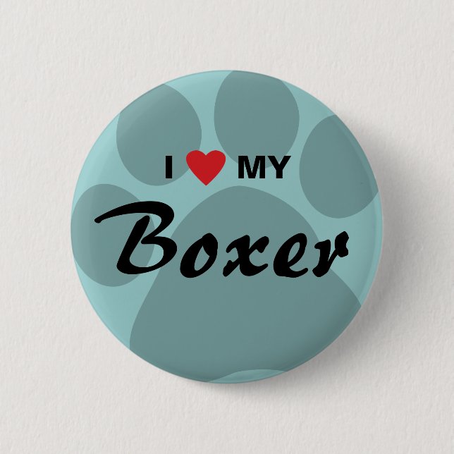 I Love (Heart) My Boxer Pawprint 2 Inch Round Button (Front)