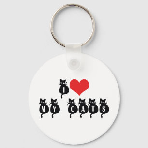 I Love Heart My Cats - Cat Lover Keychain