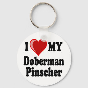 I Love (Heart) My Doberman Pinscher Dog Keychain