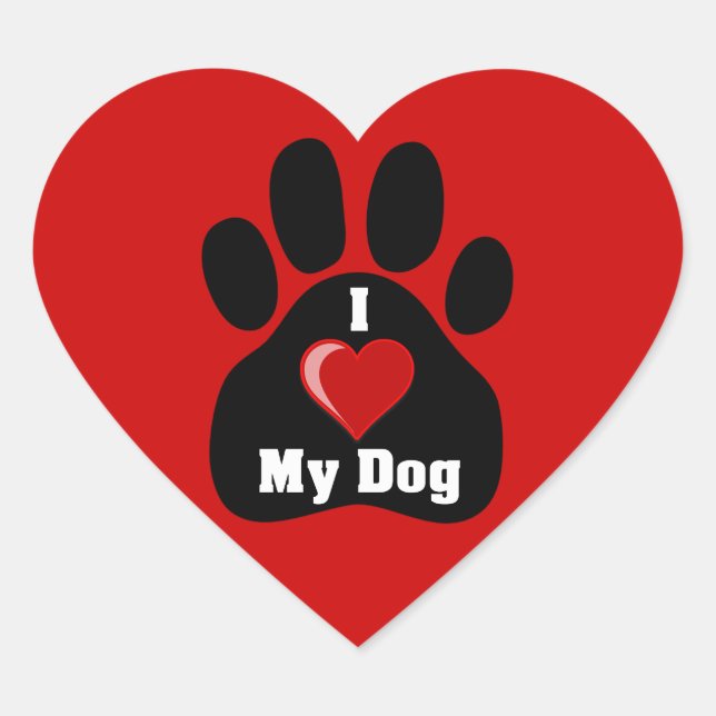 I Love (Heart) My Dog paw print Heart Sticker (Front)