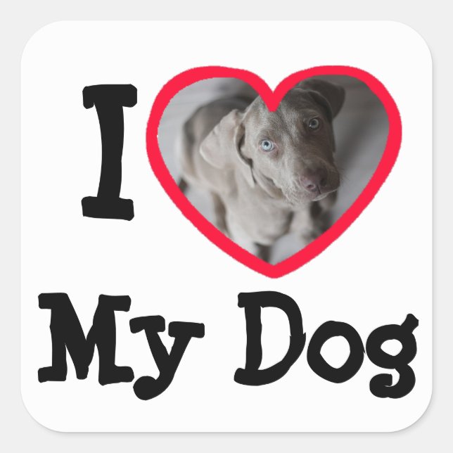 I Love (heart) My Dog Personalized Photo Stickers (Front)