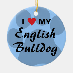 I Love (Heart) My English Bulldog Pawprint Ceramic Ornament