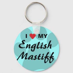 I Love (Heart) My English Mastiff Pawprint Keychain