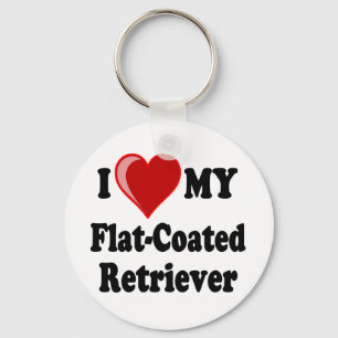 I Love (Heart) My Flat-Coated Retriever Dog Keychain