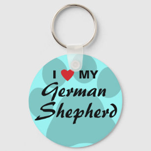 I Love (Heart) My German Shepherd Pawprint Keychain