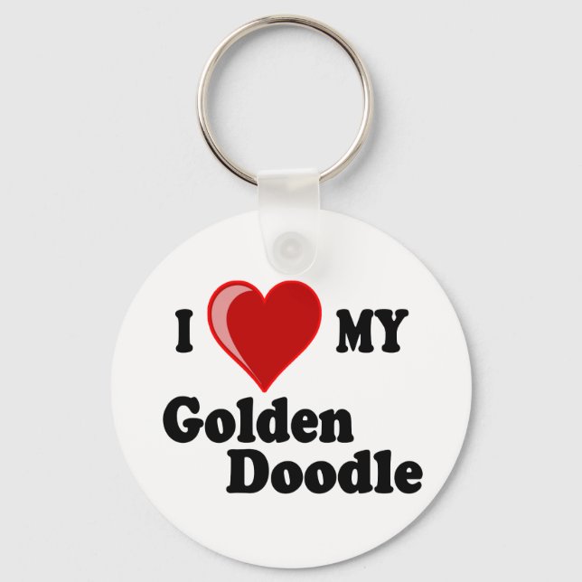I Love (Heart) My Golden Doodle Dog Keychain (Front)