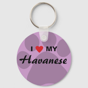 I Love (Heart) My Havanese Pawprint Keychain