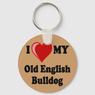 I Love (Heart) My Old English Bulldog Dog Keychain