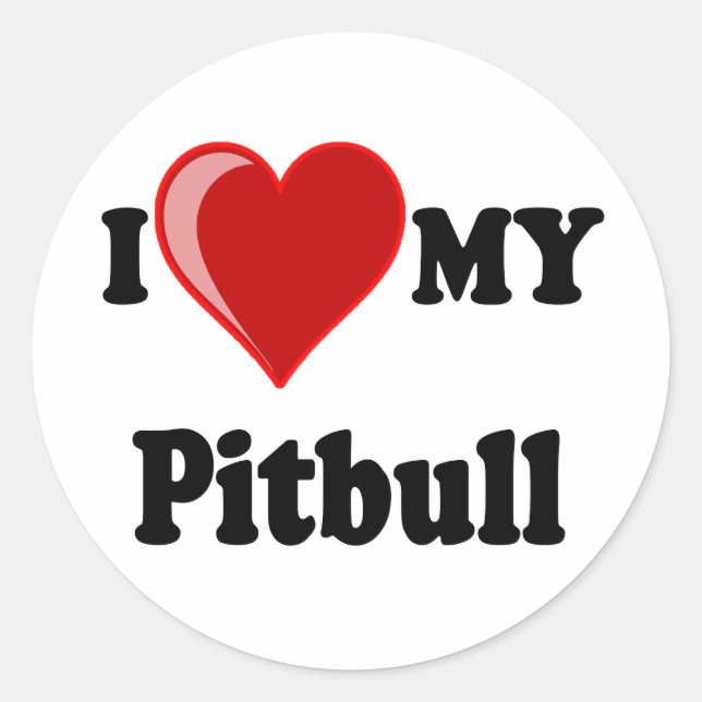 I Love (Heart) My Pitbull Dog Classic Round Sticker (Front)