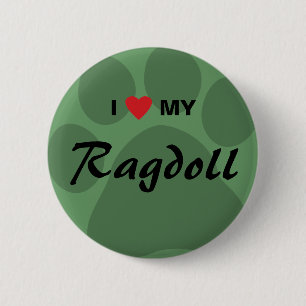 I Love (Heart) My Ragdoll Cat Pawprint 2 Inch Round Button