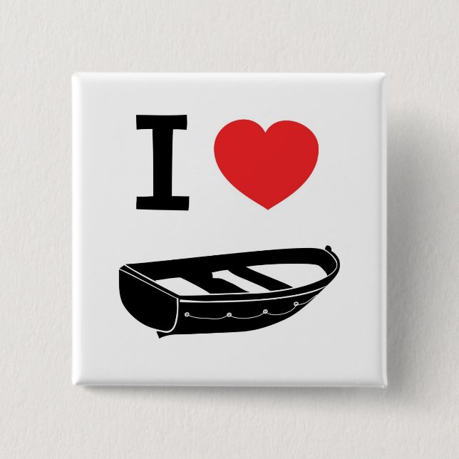 I love heart my rowing / row boat 2 inch square button (Front)
