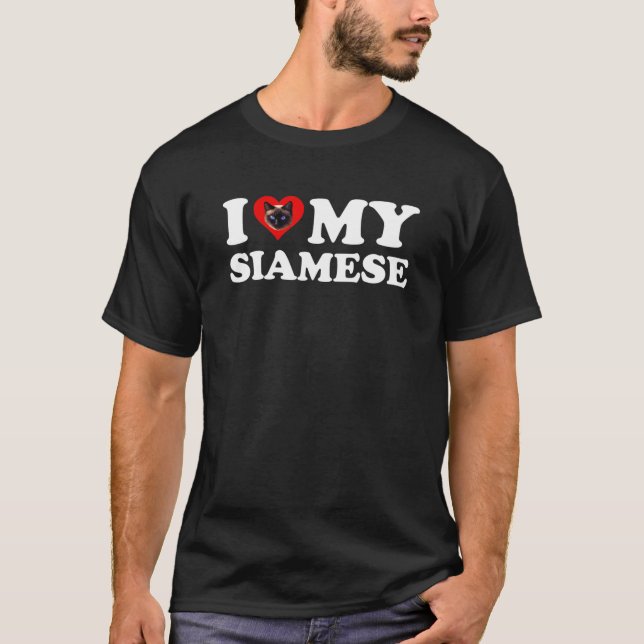 I Love (Heart) My Siamese Cat Lover T-Shirt (Front)
