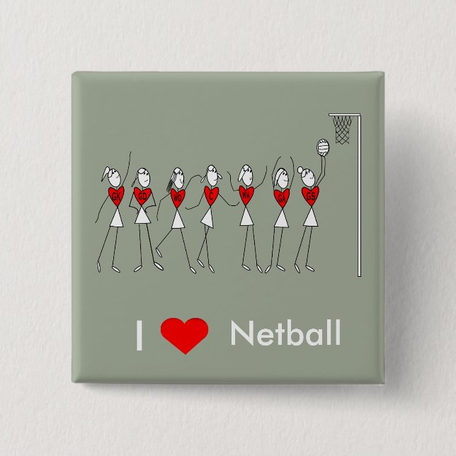 I Love Heart Netball 2 Inch Square Button (Front)