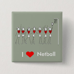 I Love Heart Netball 2 Inch Square Button